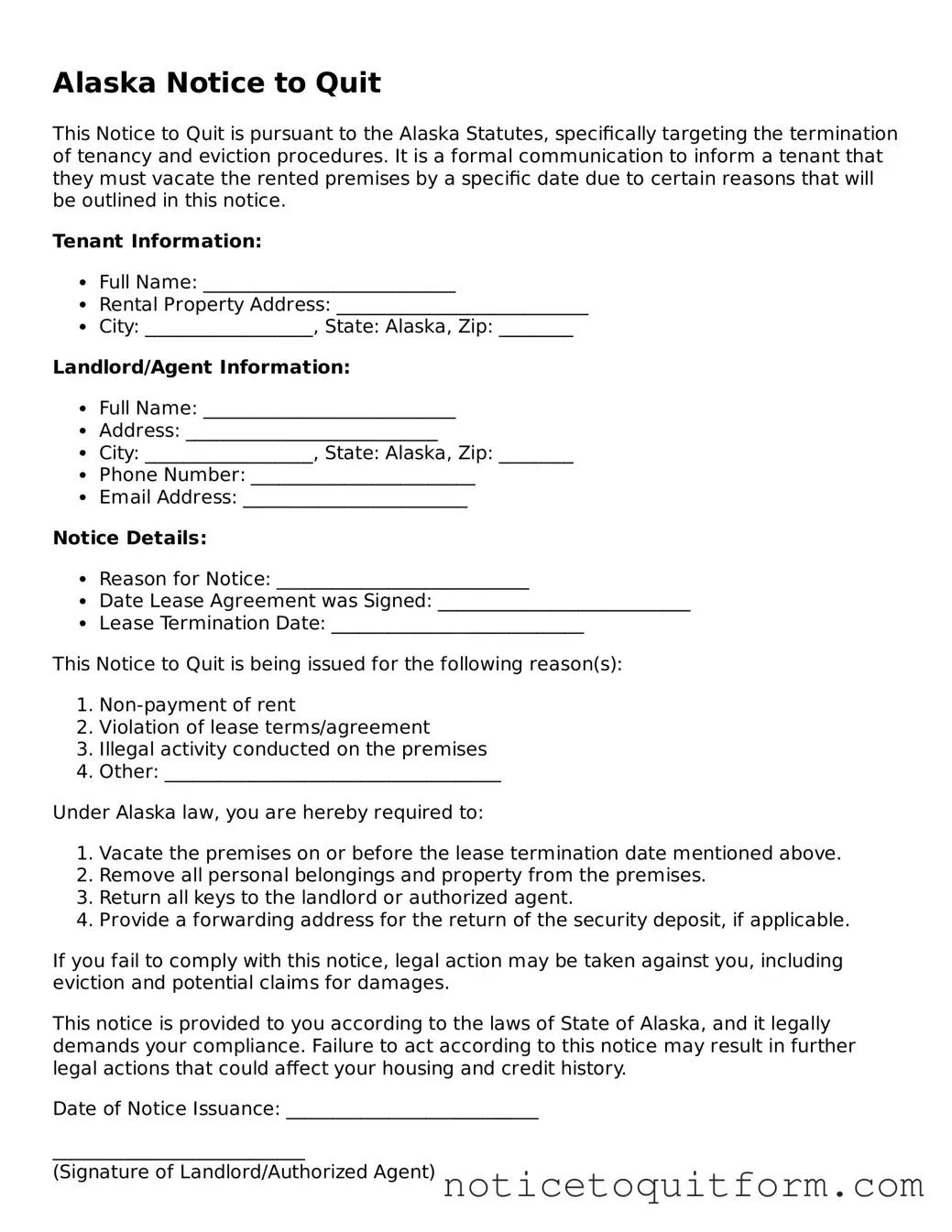 Valid  Notice to Quit Document for Alaska