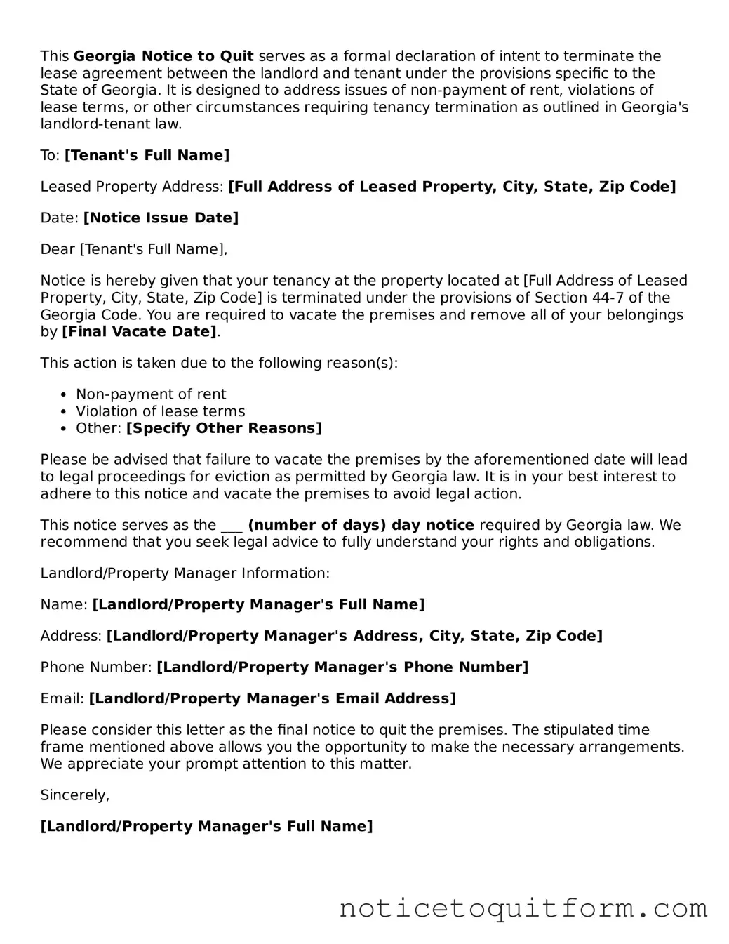 Valid  Notice to Quit Document for Georgia