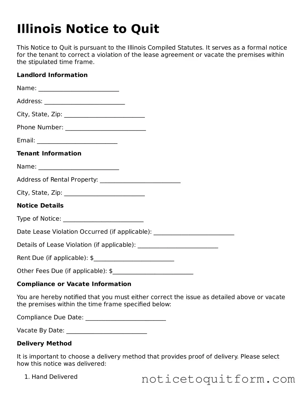 Valid  Notice to Quit Document for Illinois