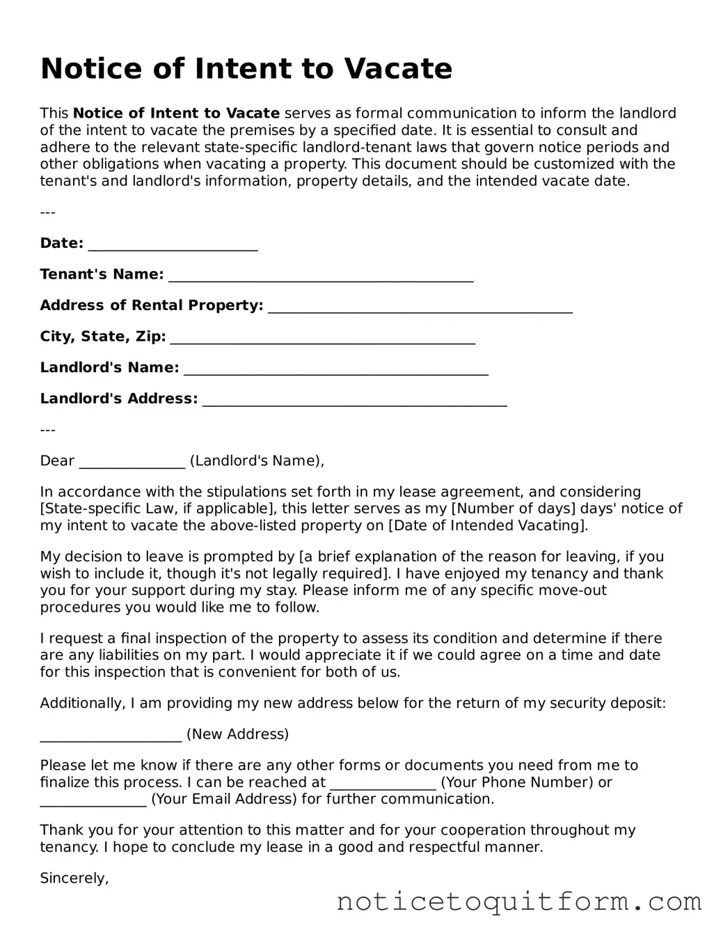 Valid Notice of Intent to Vacate Template
