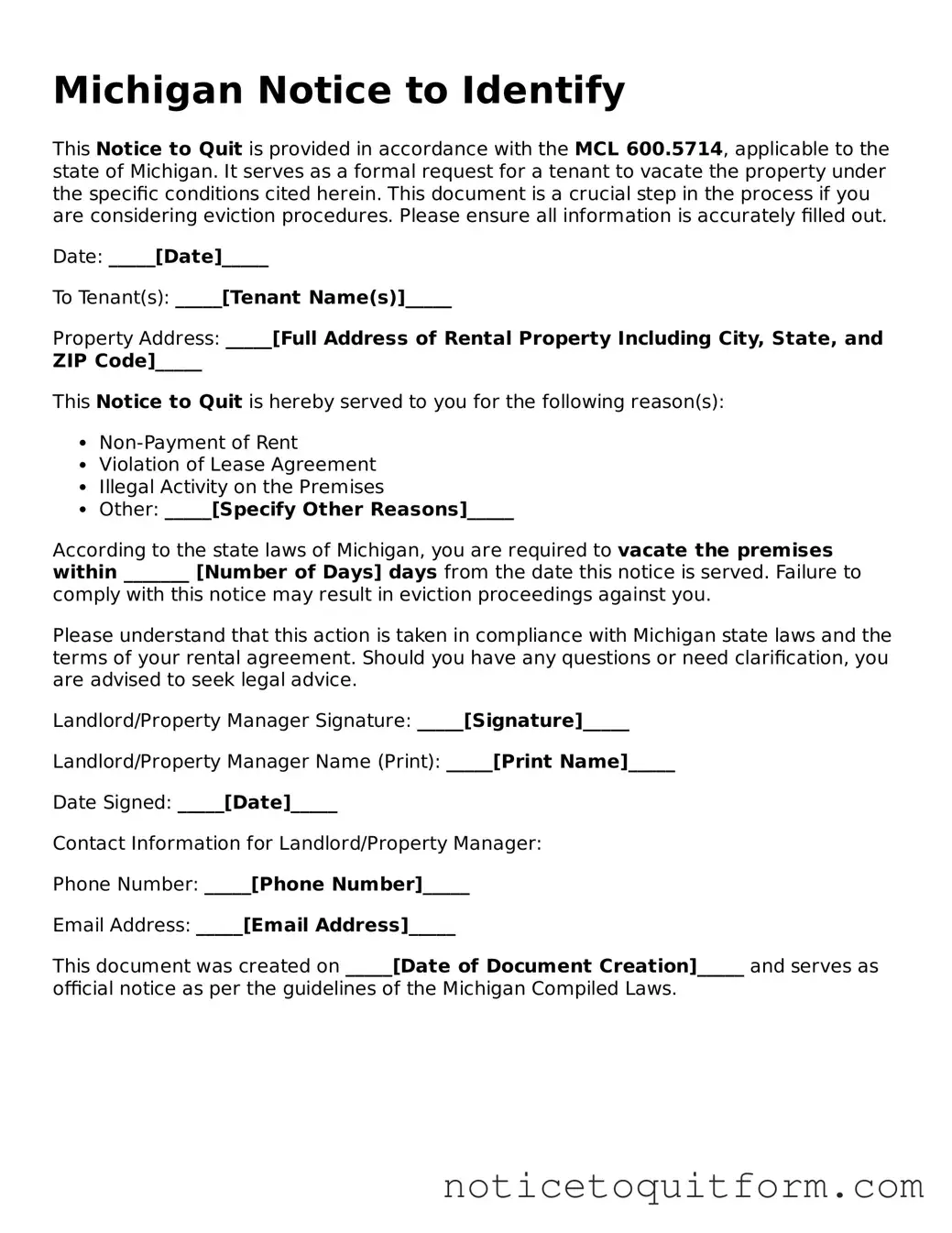 Valid  Notice to Quit Document for Michigan