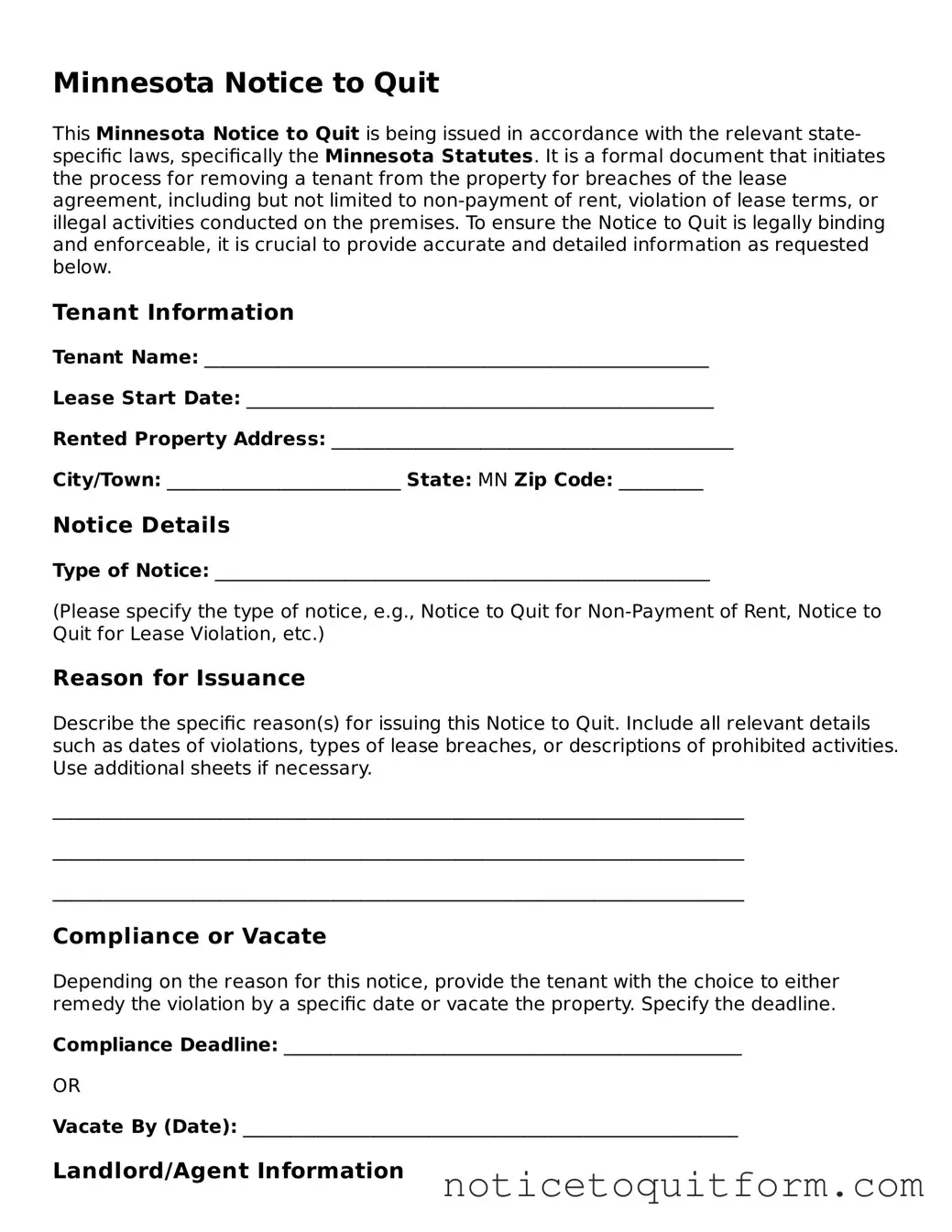 Valid  Notice to Quit Document for Minnesota