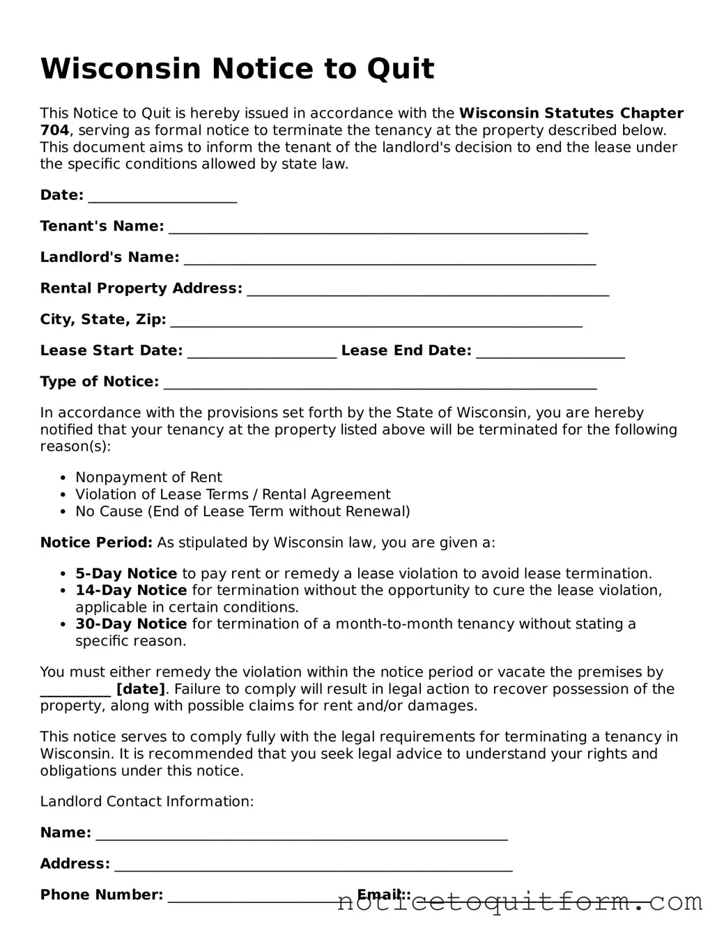 Valid  Notice to Quit Document for Wisconsin
